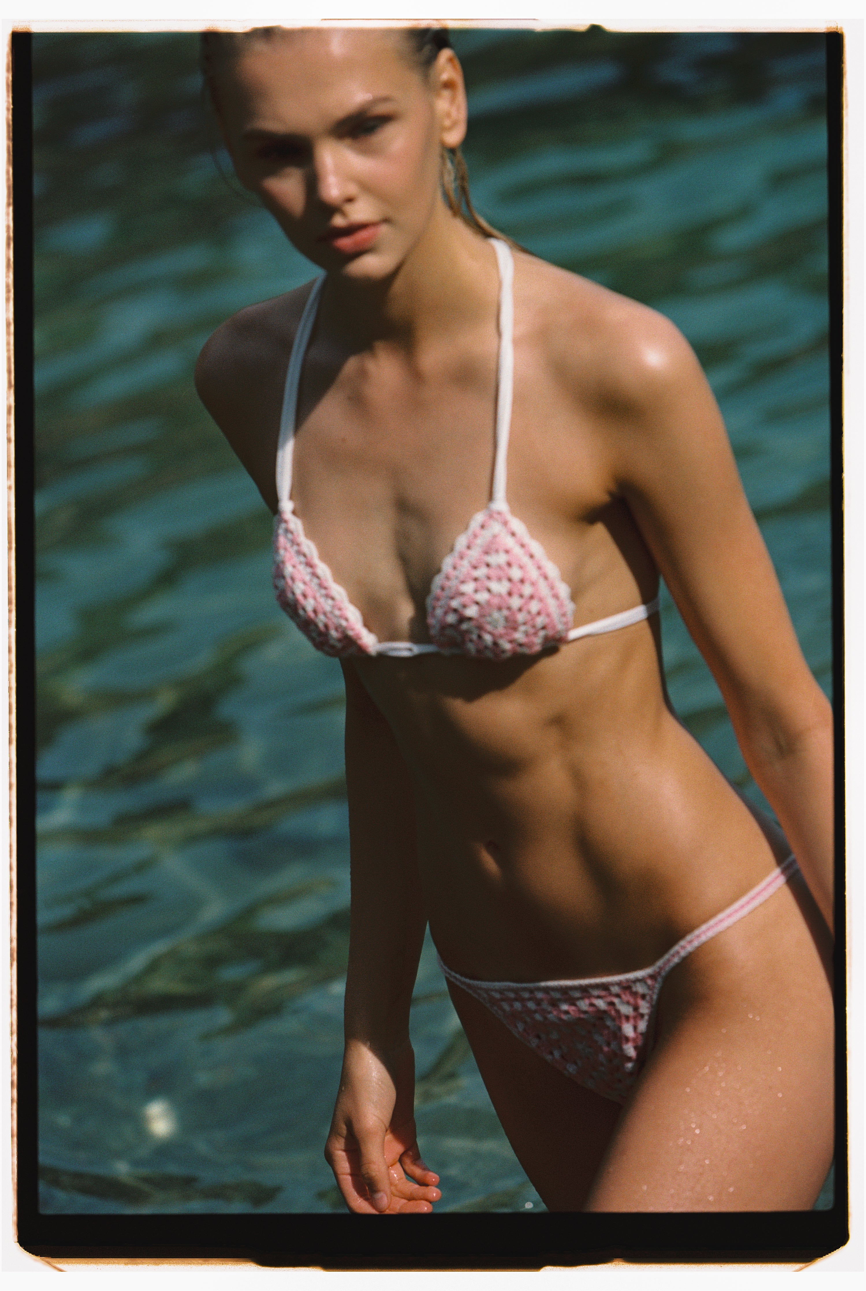 Pale Pink Granny Square Bikini Top