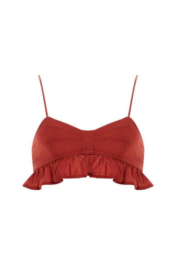Mae Praia Red Frill Crop Top