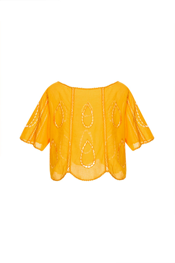 Aura Eames Yellow Embroidery cut Shirt