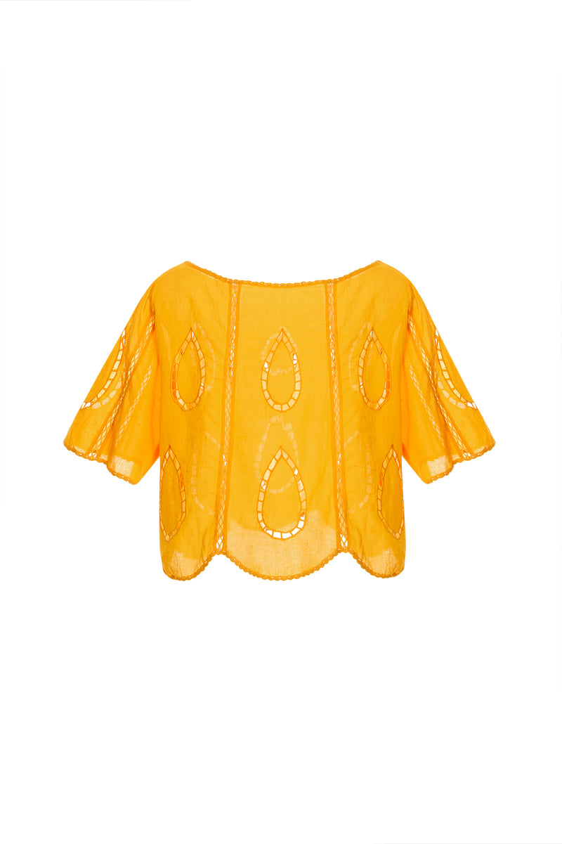 Aura Eames Yellow Embroidery cut Shirt