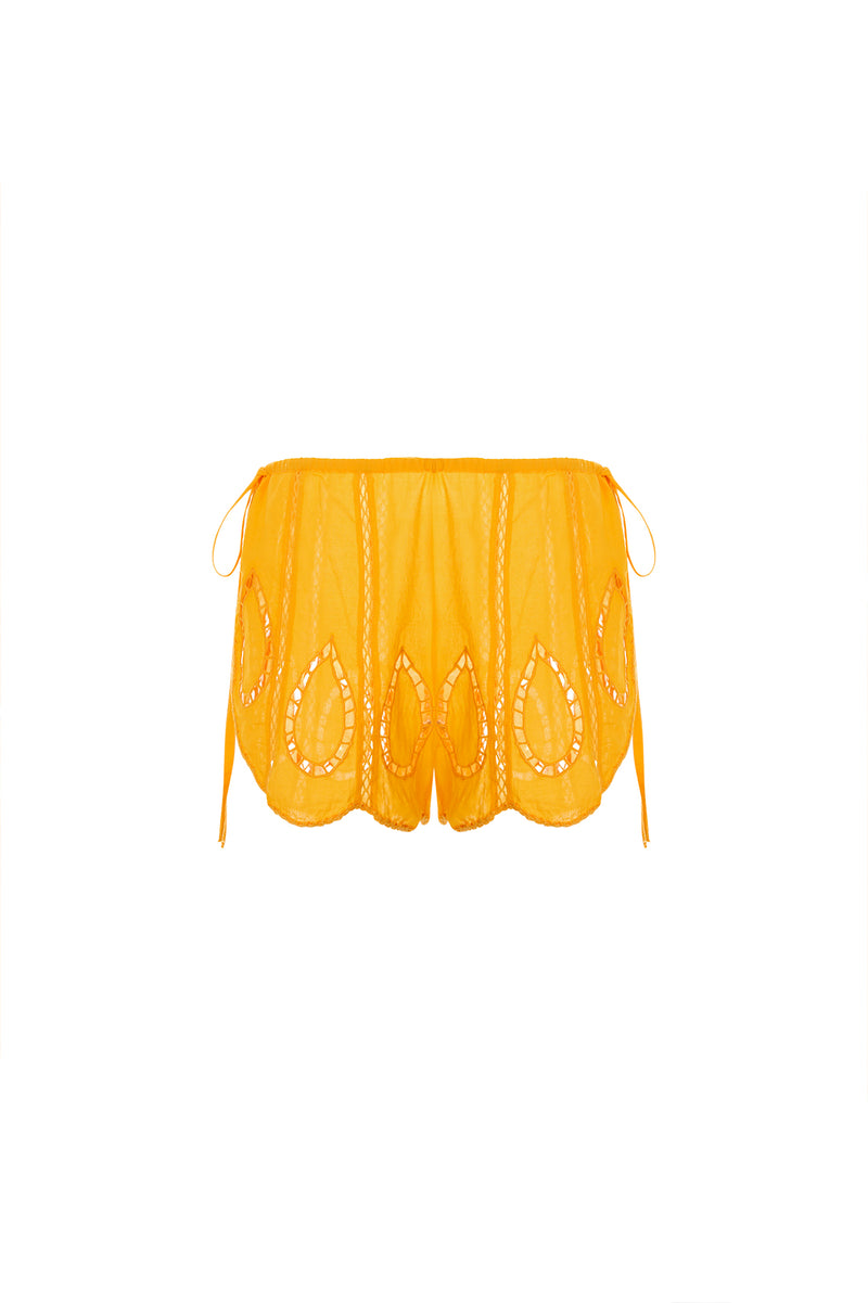 Bree Eames Yellow Embroidery Cut Shorts