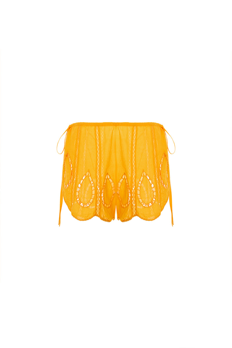 Bree Eames Yellow Embroidery Cut Shorts