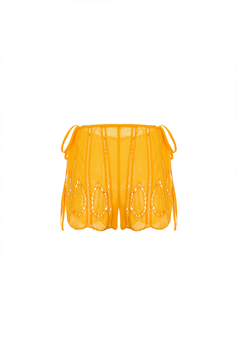 Bree Eames Yellow Embroidery Cut Shorts