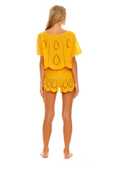 Bree Eames Yellow Embroidery Cut Shorts