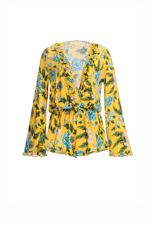 Mara Aine Yellow Womens Floral Romper