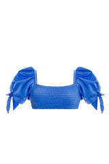 Eileen Aine Solid Blue Bikini Top With Sleeves